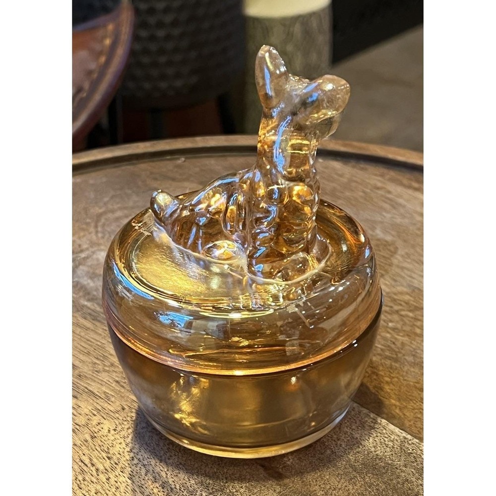 Vtg Jeanette Scottie Dog Marigold Carnival Glass‎ Dish Lid Powder Candy Jar 1940 - Picture 5 of 7